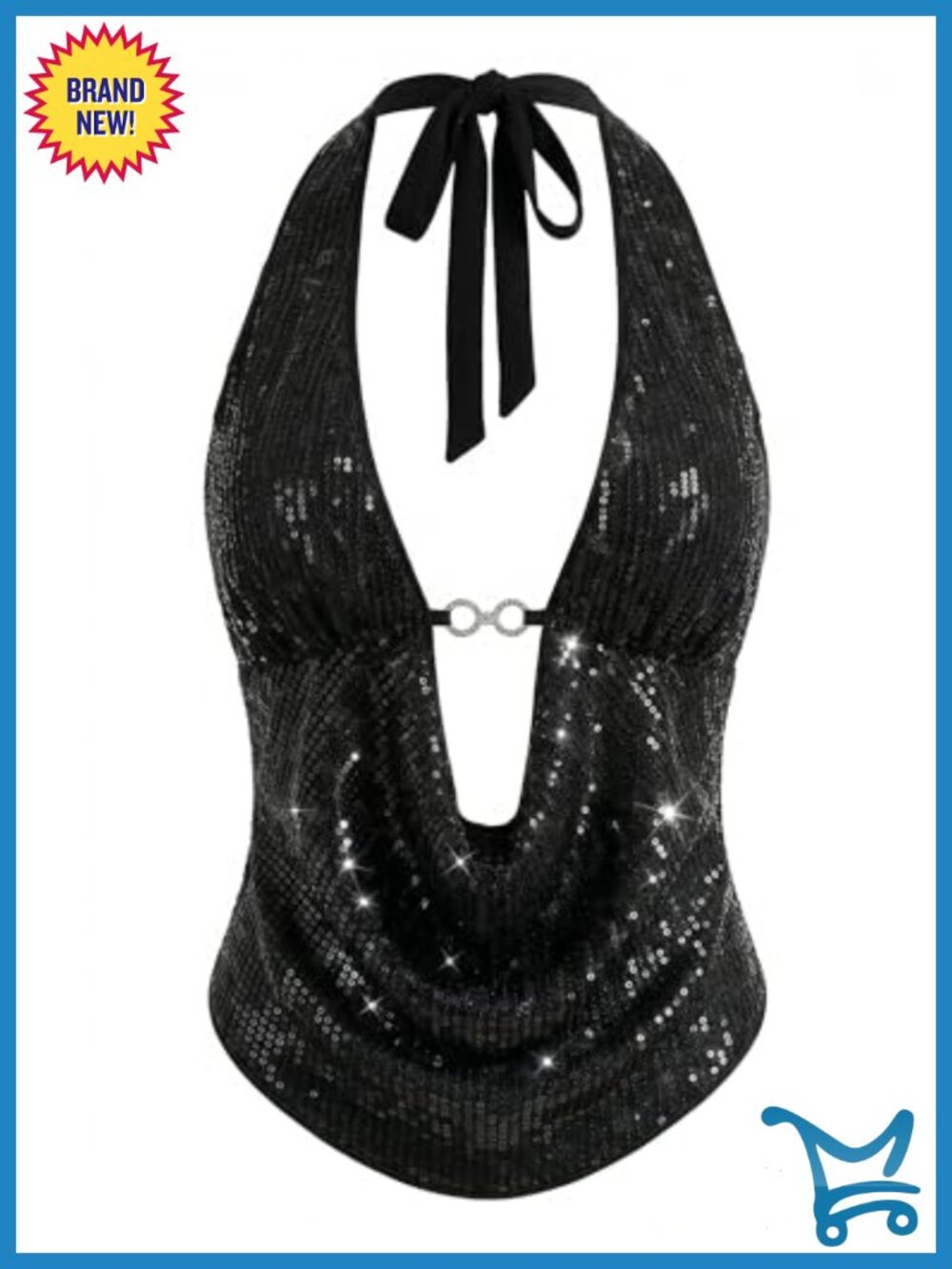 Sequin Halter Crop Top Y2K Rave Festival Party Sleeveless